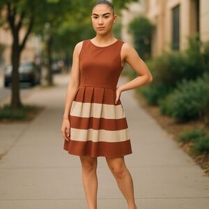 ALTARED STATE Striped Dress in warm, reddish-brown hue, similar to copper SZ XS